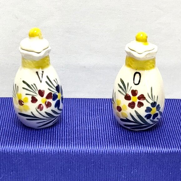 Oil & Vinegar Cruet Set Hand-Painted Ceramic Condiment Set Floral Japan Vintage - Picture 1 of 7